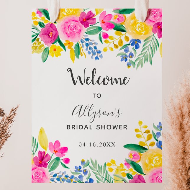 Poster Aquarelle florale pays audacieuse bienvenue nuptia (Bold country floral watercolor welcome bridal poster)