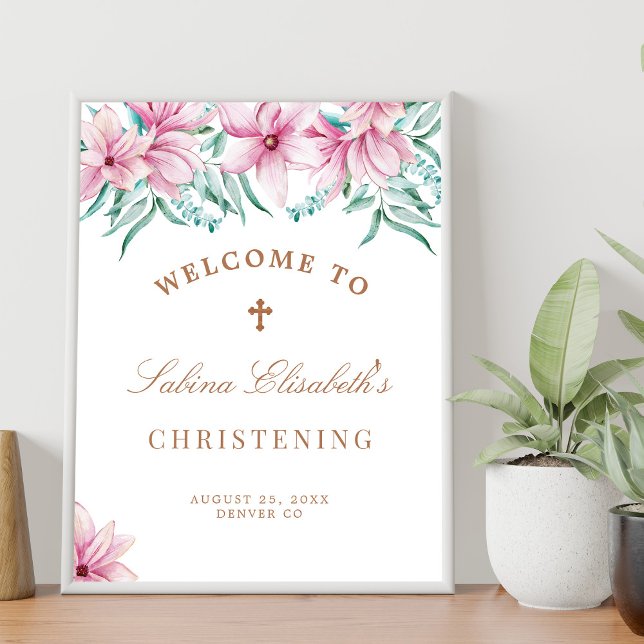 Poster Aquarelle florale rose Symbole de bienvenue (Créateur téléchargé)