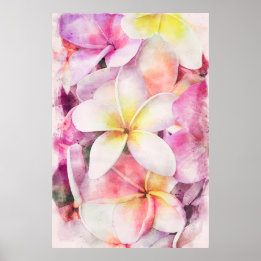 Poster Aquarelle florale tropicale hawaïenne