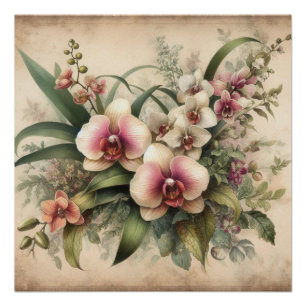 Poster Aquarelle florale vintage de fleurs d'orchidées pa