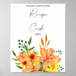 Poster Aquarelle florale Votre carte de recette ici