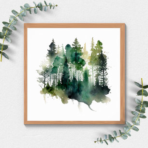 Poster Aquarelle Forêt Arbres Nature Green Browns