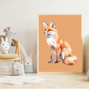 Poster Aquarelle Fox sur l'orange pâle Nursery Art
