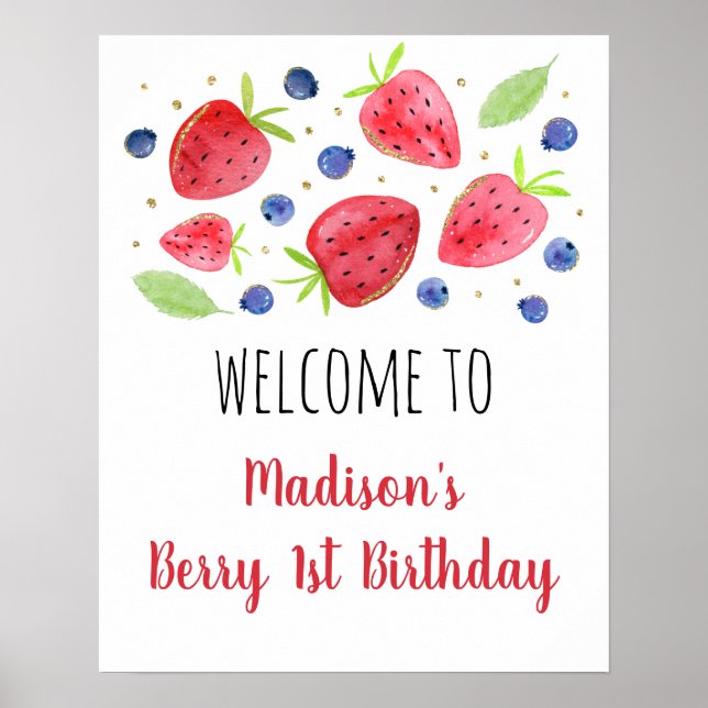 Poster Aquarelle fraise bleuet Aquarelle Bienvenue (Devant)