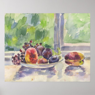 Poster Aquarelle, fruits dans un bol sur la fenêtre
