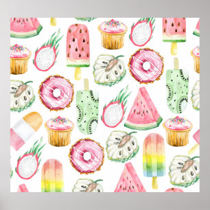 Poster Aquarelle fruits tropicaux, glace motif.