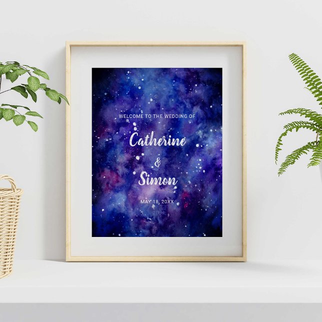 Poster Aquarelle Galaxy Accueil Mariage Lettrage main (Créateur téléchargé)
