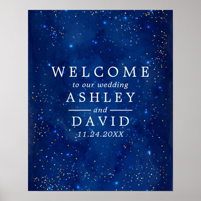 Poster Aquarelle Galaxy Étoiles cosmiques Mariage Bienven (Devant)