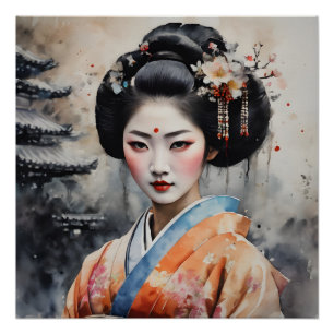 Poster Aquarelle Geisha no 5