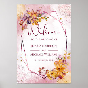 Poster Aquarelle Géométrique Mariage de automne Floral Bi