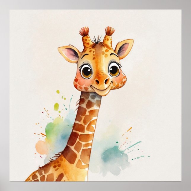 Poster Aquarelle Giraffe Enfants Pépinière peinture (Devant)