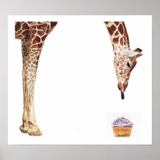 Poster Aquarelle Giraffe "Licker avec Cupcake" (Devant)