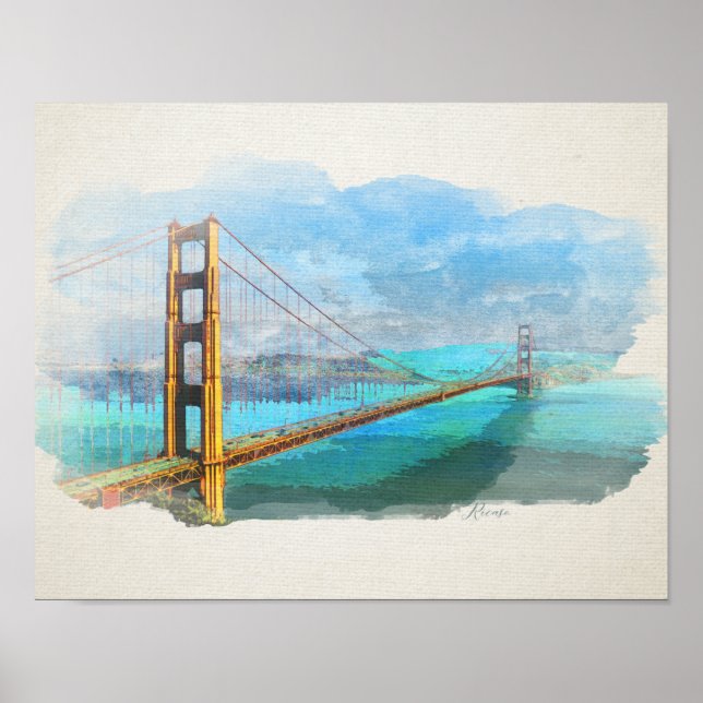 Poster Aquarelle Golden Gate Bridge San Francisco (Devant)