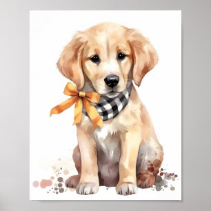 Poster Aquarelle Golden Retriever adorable chien