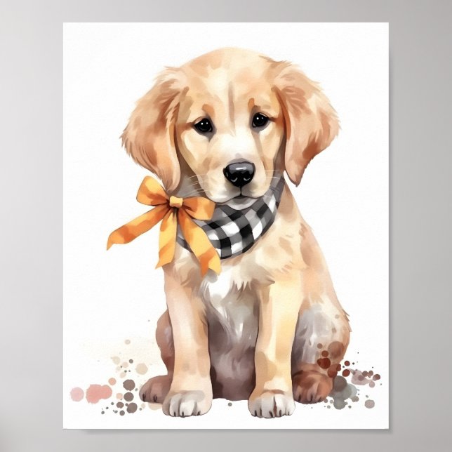 Poster Aquarelle Golden Retriever adorable chien (Devant)