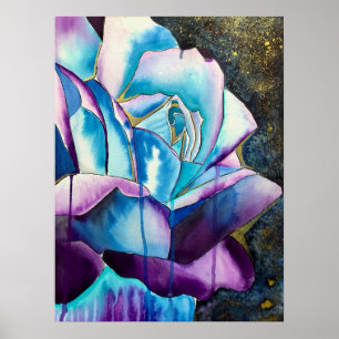 Poster Aquarelle gothique bleu violet art rose