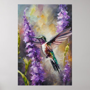 Poster Aquarelle gracieuse Colibri violet Jardin Art