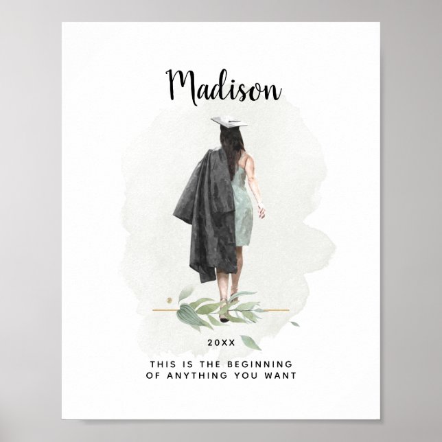 Poster Aquarelle Graduation Girl Citation Inspirationnell (Devant)