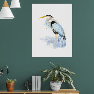 Poster Aquarelle Great Blue Heron Oiseau Art