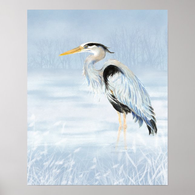 Poster Aquarelle Great Blue Heron Oiseau Art (Devant)