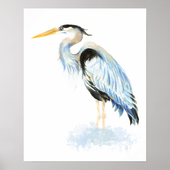 Poster Aquarelle Great Blue Heron Oiseau Art (Devant)