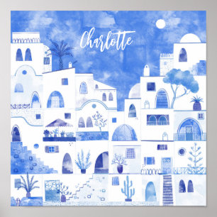 Poster Aquarelle grecque de Santorin personnalisée