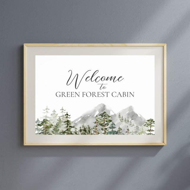 Poster Aquarelle Green Pine Forest Bienvenue (In situ)