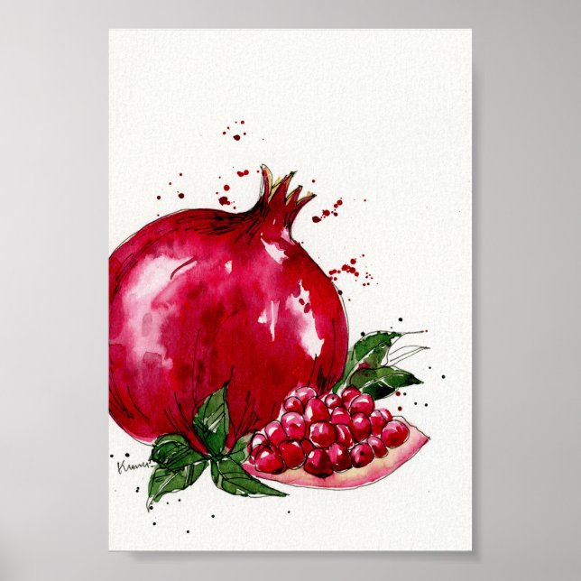 Poster Aquarelle grenade art cuisine (Devant)