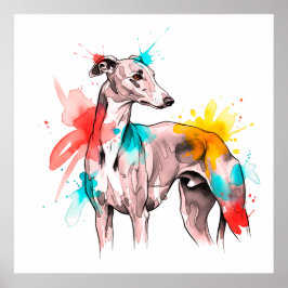Poster Aquarelle Greyhound avec des accents d'éclaboussur