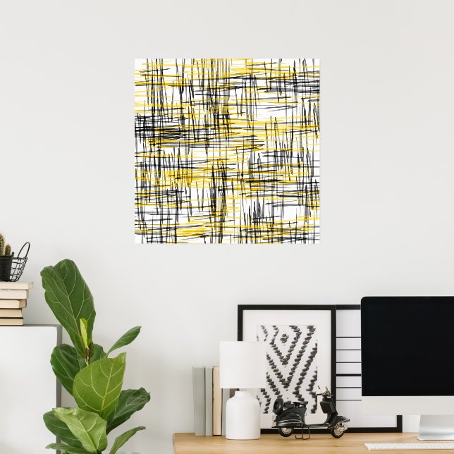 Poster Aquarelle 'Gris Jaune noir Scribbles' Abstraite (Bureau à domicile)