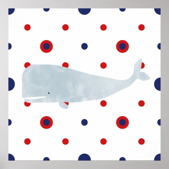 Poster Aquarelle gris marine Baleine Bannière bleu rouge (Devant)