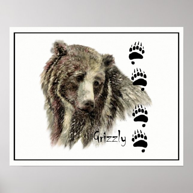 Poster Aquarelle Grizzli Ours Animal Nature Art (Devant)