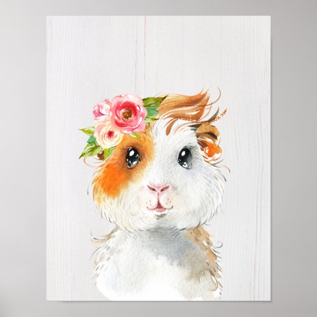 Poster Aquarelle Guinée Cochon Bébé Animaux Nursery Poste (Devant)