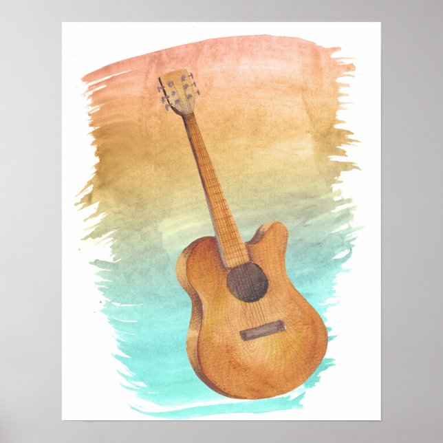 Poster Aquarelle Guitare acoustique (Devant)