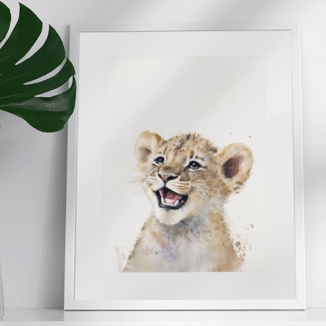 Poster Aquarelle Happy Lion Baby Nursery Jungle Safari (Créateur téléchargé)