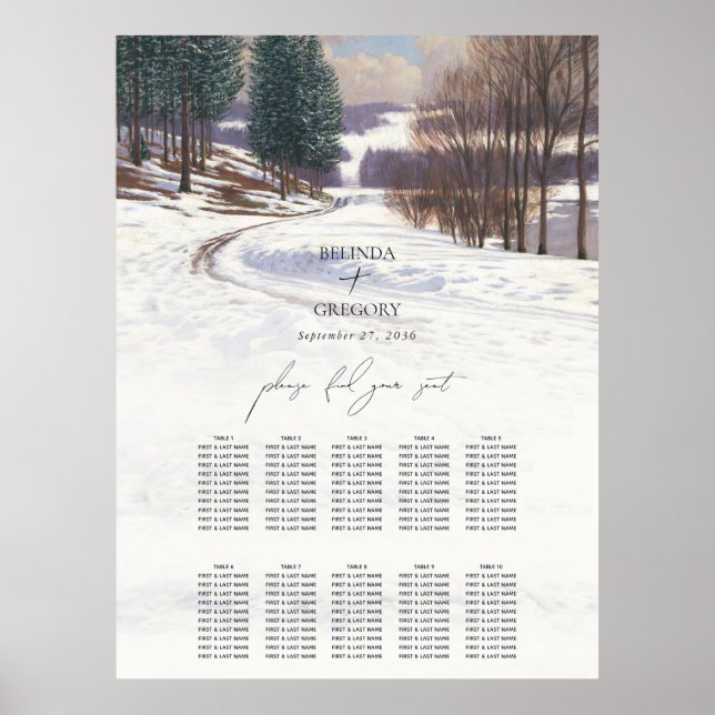 Poster Aquarelle Hiver Mariage paysage neige (Devant)