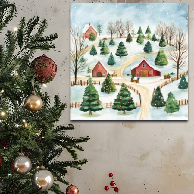 Poster Aquarelle Hiver Paysage rustique avec Fir Trees (Créateur téléchargé)