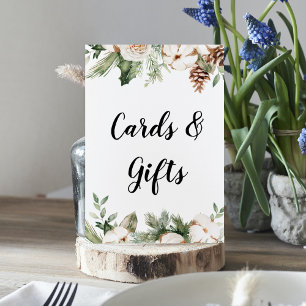 Poster Aquarelle Hiver Pin vert Arbre et Fleurs blanches