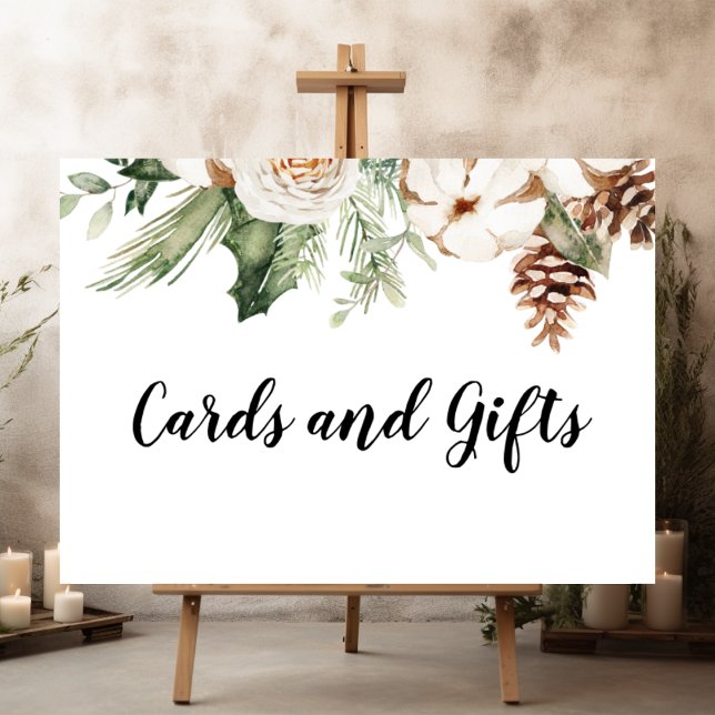 Poster Aquarelle Hiver Pin vert Arbre et Fleurs blanches (Créateur téléchargé)