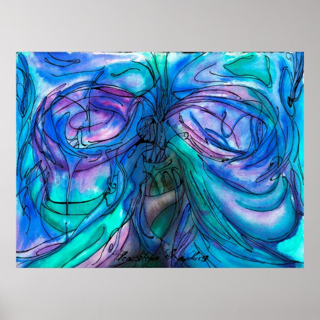 Poster Aquarelle Imaginaire bleu (Devant)