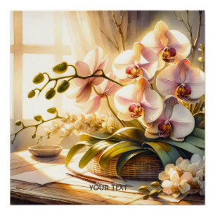 Poster Aquarelle Imaginaire mignonne rose orchidées