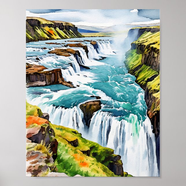 Poster Aquarelle Islande Gullfoss (Devant)