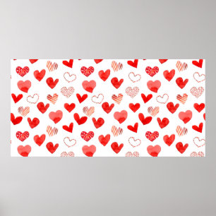 Poster Aquarelle isolée illustrée rouge coeur d'amour pa