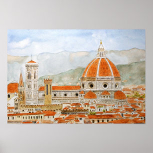 Poster aquarelle italie florence, peinture duomo