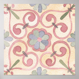 Poster Aquarelle italienne espagnole Majolica rose