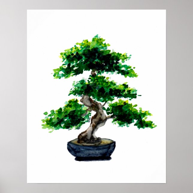 Poster Aquarelle japonaise Bonsai Tree (Devant)