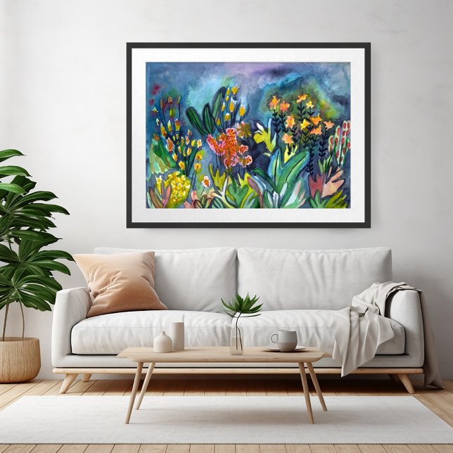 Poster Aquarelle Jardin Fleurs Art (Watercolor Garden Flowers Art Poster)