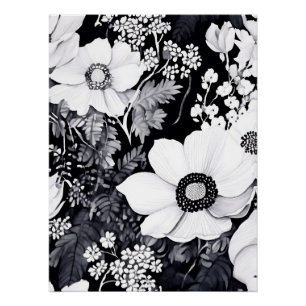 Poster Aquarelle Jardin monochrome avec Floral complexe