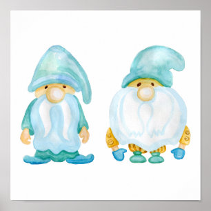 Poster Aquarelle Jardin Peint Gnomes