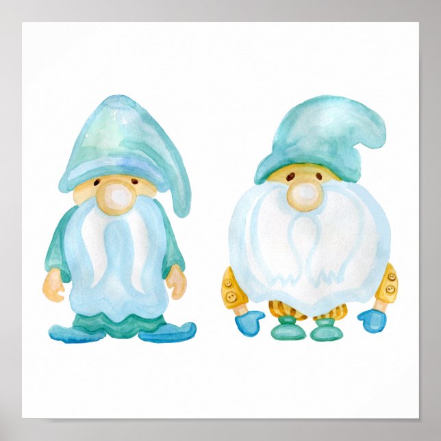 Poster Aquarelle Jardin Peint Gnomes (Devant)
